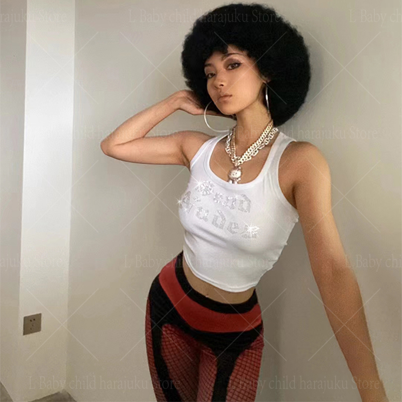 Baby Y2K Clothing - Y2K atasan Crop motif huruf berlian
